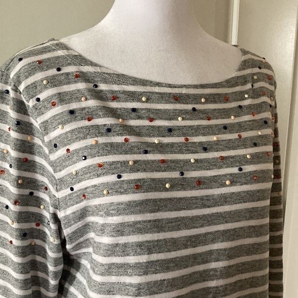 J. Crew medium long sleeve top stripes gray white - Picture 2 of 12